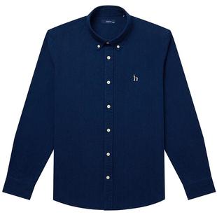 Hazzys哈吉斯男士经典翻领棉质衬衣时尚简约舒适蓝色牛仔衬衫外套