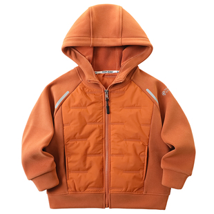男童奥粒绒防风外套厚2026秋冬季中大童儿童加绒连帽开衫棉衣7910