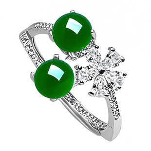 S925纯银戒指空托个性气质镶嵌翡翠切面圆形双石位平尖底戒托4*4