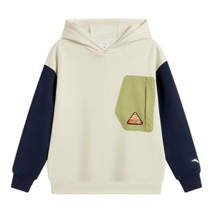 安踏儿童加绒卫衣男童针织连帽套头衫2025秋冬款舒适保暖长袖卫衣