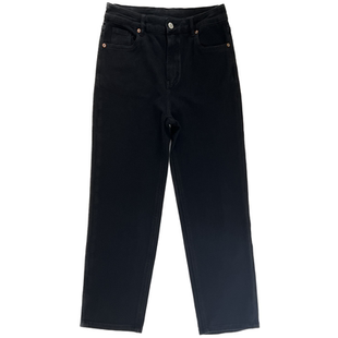 高腰法棍小直筒牛仔裤女九分纯色水洗灰黑休闲通勤四面弹春款烟管