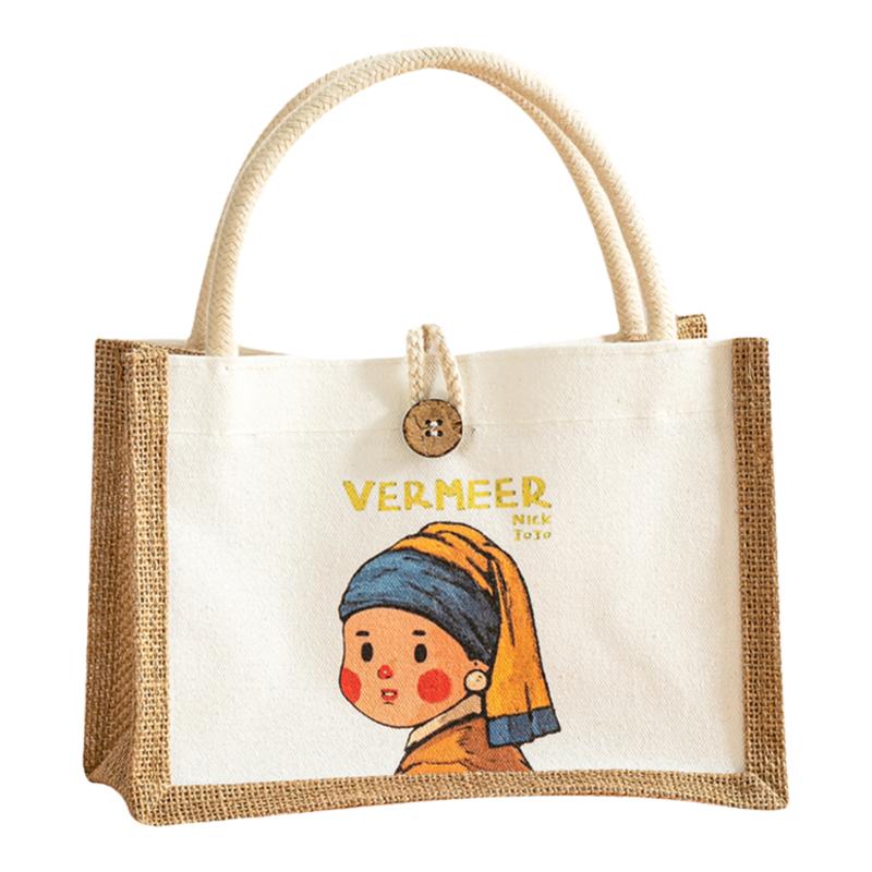 亚麻手提袋女时尚外出定制伴手礼礼品上班通勤饭盒麻布袋子帆布包