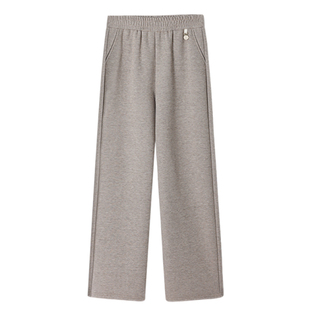 雅鹿妈妈裤子春装休闲裤中老年女士春秋直筒裤子松紧腰毛呢阔腿裤