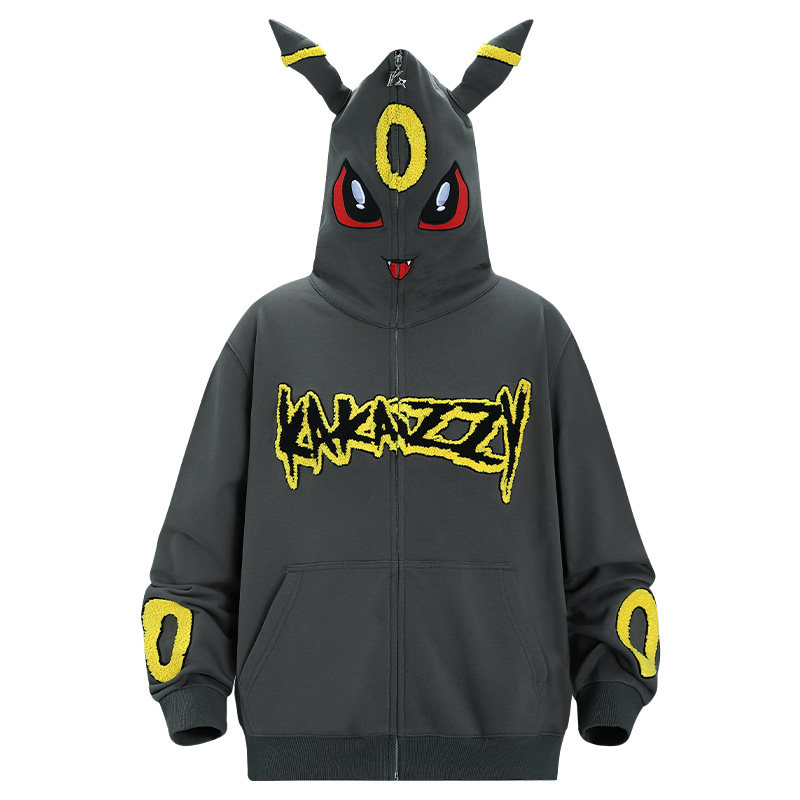 KAKAZZY月亮伊布美式重磅卫衣情侣嘻哈连帽套头ins潮牌宽松外套男