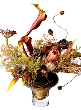 法式轻奢黑金高脚玻璃花瓶插花架空层会所客厅玄关餐桌花艺装饰品