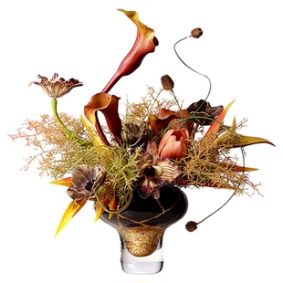 法式轻奢黑金高脚玻璃花瓶插花架空层会所客厅玄关餐桌花艺装饰品