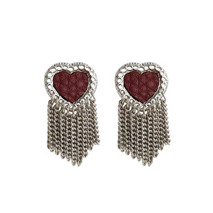 HUALU-戴上超上头 气质金属酒红爱心流苏耳环超仙网红短款耳夹