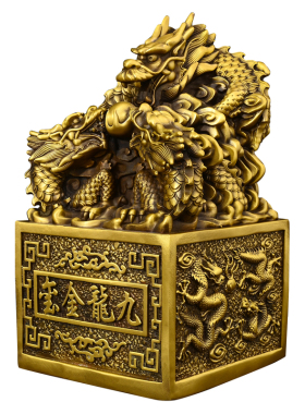 纯黄铜九龙金玺摆件大号