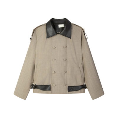 TAM TUAS【唐顿庄园】意大利进口纯初剪羊毛皮领廓形双排短风衣