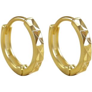 卡伦图925纯银耳环女车花耳扣碎碎冰耳圈14K金色耳钉气质素圈耳饰