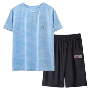 胖男童冰丝短袖套装夏季薄款速干衣中大童儿童半袖T恤套装男孩潮