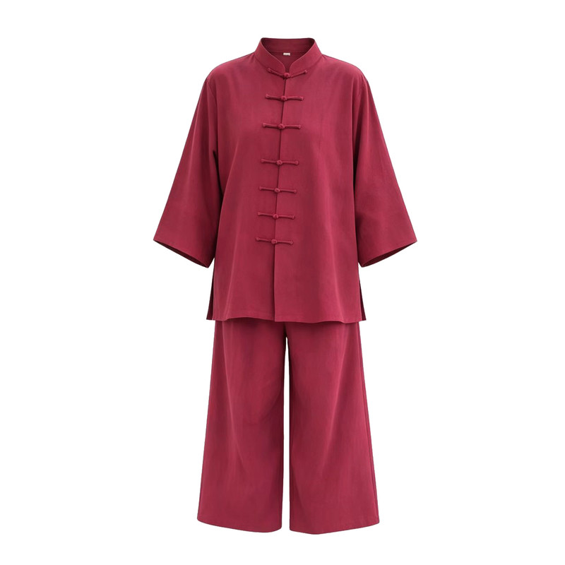 夏季棉麻中袖太极服男女同款