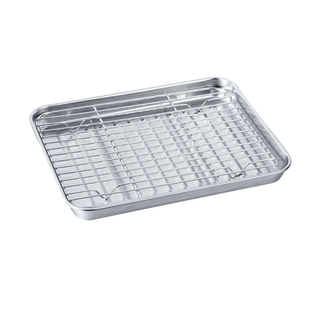 小烤箱用烤盘不锈钢托盘带网架沥水沥油盘长方形带烤网滤油盘防粘