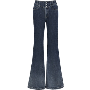 ONLY2026春季新款做旧洗水工艺高腰三粒扣显瘦长裤喇叭裤牛仔裤女