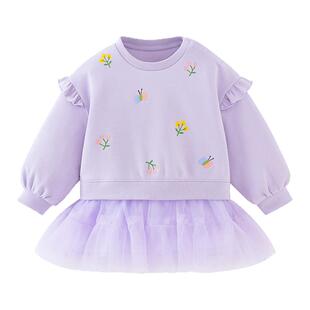 迷你巴拉巴拉女童宝宝裙子儿童卫衣拼网纱甜美连衣裙2026春新品