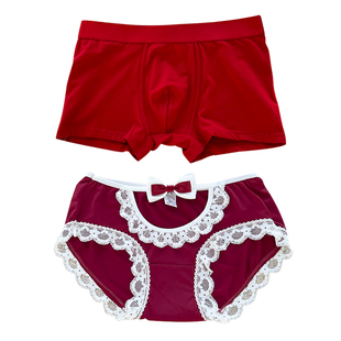 瑶瑶闺蜜情侣内裤本命年bi入新年礼物男女红色蕾丝边洛丽塔三角裤
