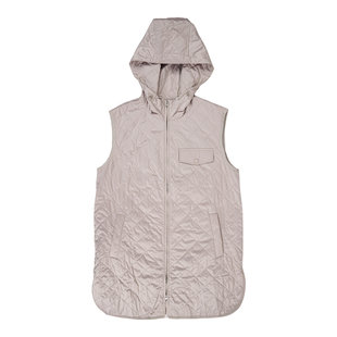 HONRN连帽菱格纹轻薄棉服马甲女春秋中长款休闲外套HI11MA499