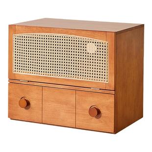 实木斗柜储物柜卧室床尾柜组合柜床头柜电视柜矮柜藤编收纳柜书柜