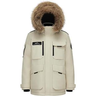 【鹅绒】波司登冬季男工装蓄热貉子毛领极寒连帽厚羽绒服红色外套