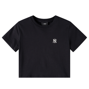 MLB女子短袖26新款NY刺绣小标短款纯色休闲圆领运动T恤3FTSB1263