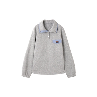 时然大码撞色翻领卫衣微胖mm春季灰色上衣新品宽松韩系百搭女装