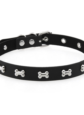 金属铆钉甜酷辣妹choker项链 骨头皮革颈圈 小众嘻哈风性感锁骨链