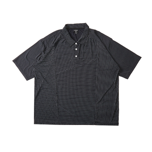 韦恩泽维尔大码男装加肥加大宽松商务休闲拼接条纹短袖polo衫8712