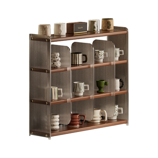 收纳架实木亚克力置物架分隔层架高级感展示窄边咖啡杯架桌面靠墙