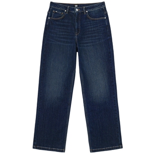 【428磨毛直筒裤】Lee25冬新懒懒裤舒适直脚磨毛深蓝女保暖牛仔裤