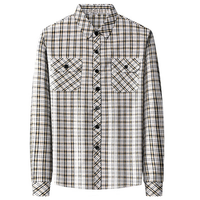 啄木鸟翻领长袖工装格子衬衫潮