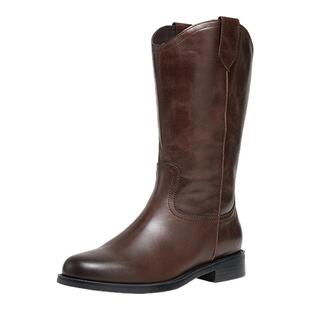 百丽真皮加绒时装西部靴女鞋冬季新款牛皮中筒瘦瘦靴子3QFD1DS5