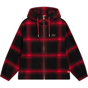 李宁日进斗金外套男2026新年红色冬季新款上衣复古格子夹克外套女