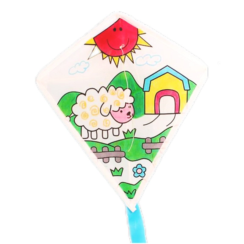 空白手持鱼竿迷你小风筝diy材料手绘儿童外贸填色幼儿园彩绘涂鸦