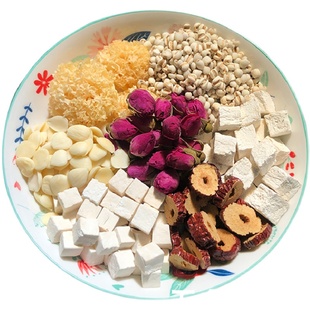 杏仁五白玫瑰粉茯苓薏米葛根银耳三白汤非杏仁七白饮冲泡即食早餐