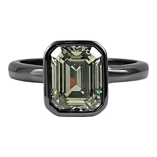 暗黑酷飒风925银黑金祖母绿切戒指镶嵌高碳钻ins冷淡风小众个性女