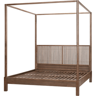 璞木新中式实木双人床主卧简约卧室1.8米架子床老榆木床原木家具