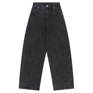 Heatherich牛仔裤女2026春季新款简约休闲贴钻宽松弯刀裤491005