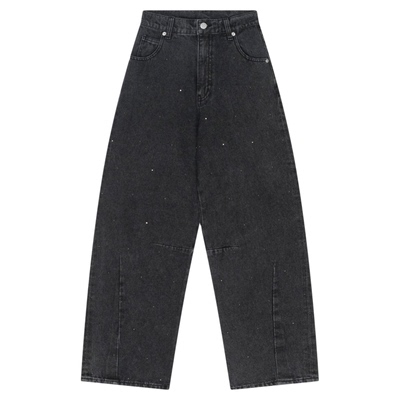 Heatherich牛仔裤女2026春季新款简约休闲贴钻宽松弯刀裤491005