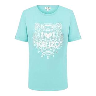 自营KENZO 高田贤三女士短袖T恤绿色白虎头棉质T恤