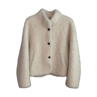 杏仁糯绒！小个子休闲立领短款羊羔毛皮毛一体2025新款毛毛外套女