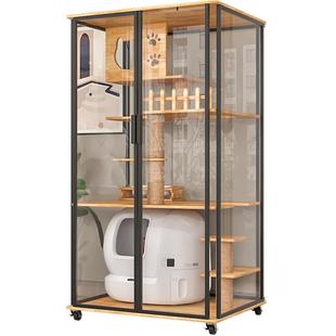 森尼全景猫别墅新款橡木猫笼子室内猫窝玻璃猫屋多层高端猫柜爬架