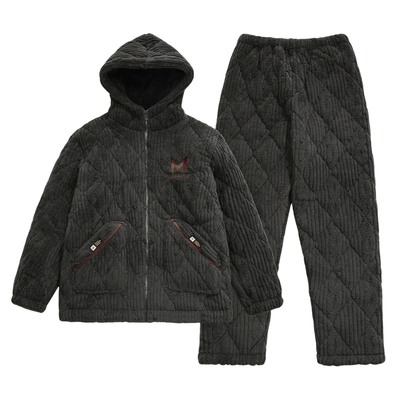 爸爸睡衣冬季三层加厚珊瑚绒夹棉