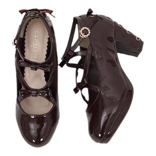 axes femme可爱洛丽塔Lolita冬季交叉绑带浅口高跟单鞋TL621X26P