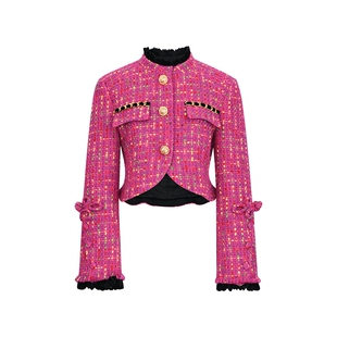 lefame拉飞姆中式廓形小香风丝绒链条彩色外套