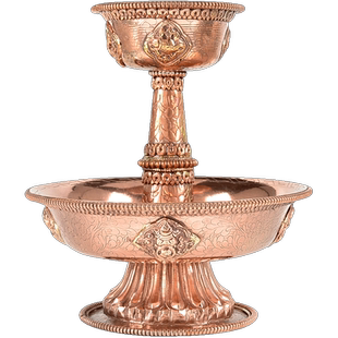 欧斯特 尼泊尔手工红铜曼茶罗水瓶宝瓶 酥油灯座水杯水碗套装摆件