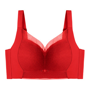 列维丝大胸显小收副乳调整型内衣女大红色新娘本命年中国红文胸
