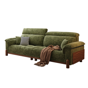 2025新款现代简约中古风小户型雪尼尔绒绿色布艺沙发可拆洗
