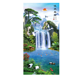 玄关自粘贴画入户门客厅走廊过道装饰画竖版山水画墙贴纸壁画防水