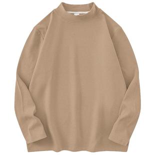 300g半高领长袖t恤男双面德绒中领内搭秋冬打底衫加绒保暖纯白色