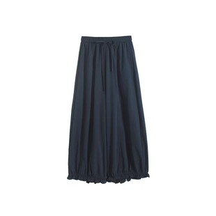 藏青色束脚花边灯笼裤子女夏季大码胖mm慵懒风九分速干阔腿花苞裤